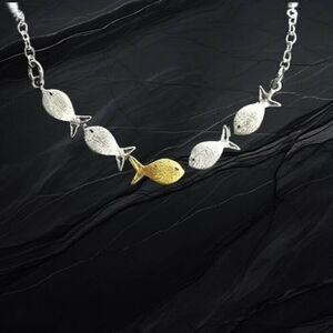 Charming Gold Silver Fish Necklace Fishing